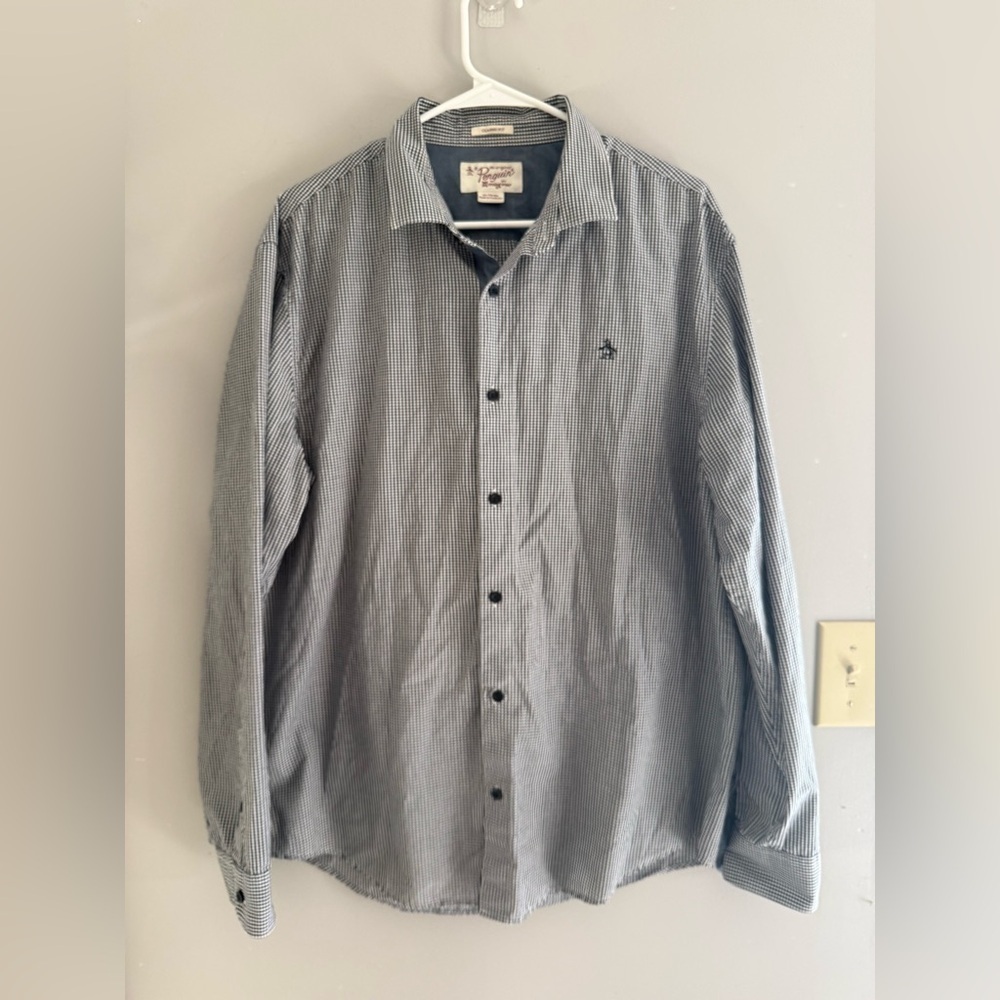 Original Penguin Men’s Long Sleeve Button Up Shirt SZ XL Classic Fit Gingham